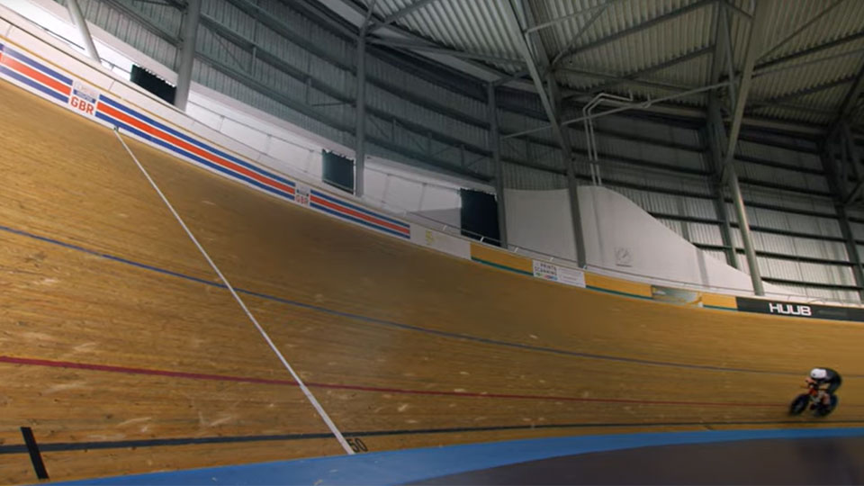 Elite cyclist on a cycling track.