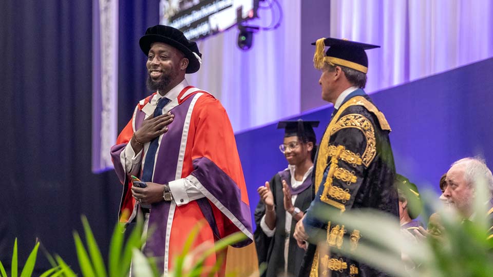 Nanu Badu receiving his honorary degree in 2024.