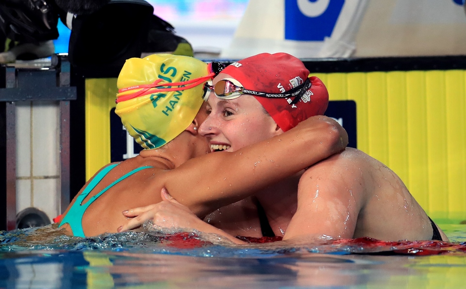 Sarah Vasey celebrates winning gold in the 50m breastroke