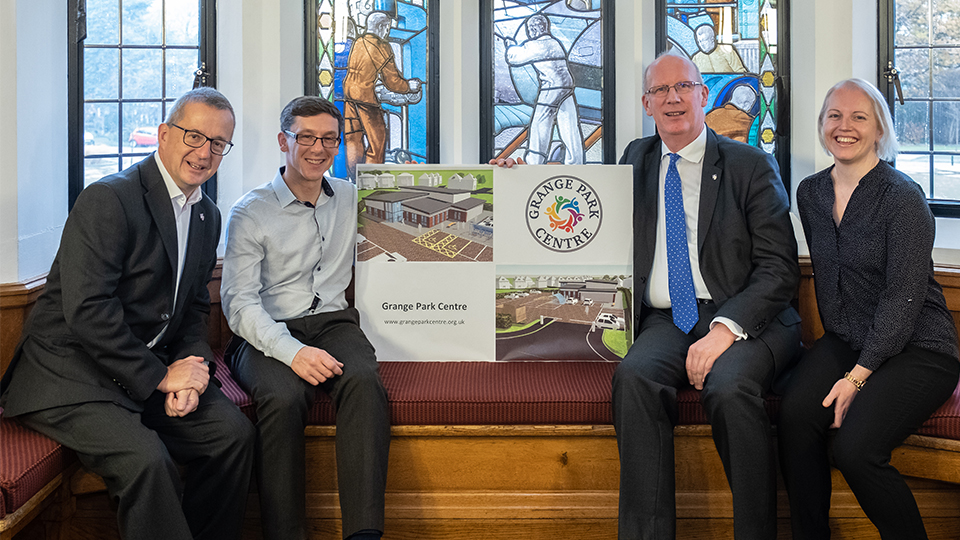 photo of Grange Park Centre representatives and the Vice Chancellor Robert Allison and Jon Walker in the Oak Lounge