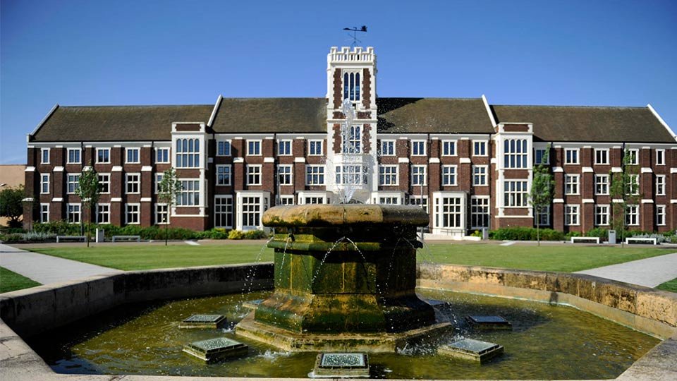 Pictured is Hazelrigg and the fountain. 