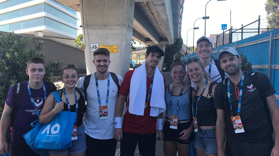 Photo of Tennis Programme students with Andy Murray 