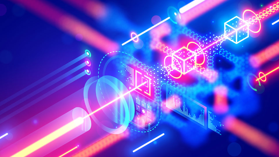 Quantum computing - close-up of optical CPU process light signal