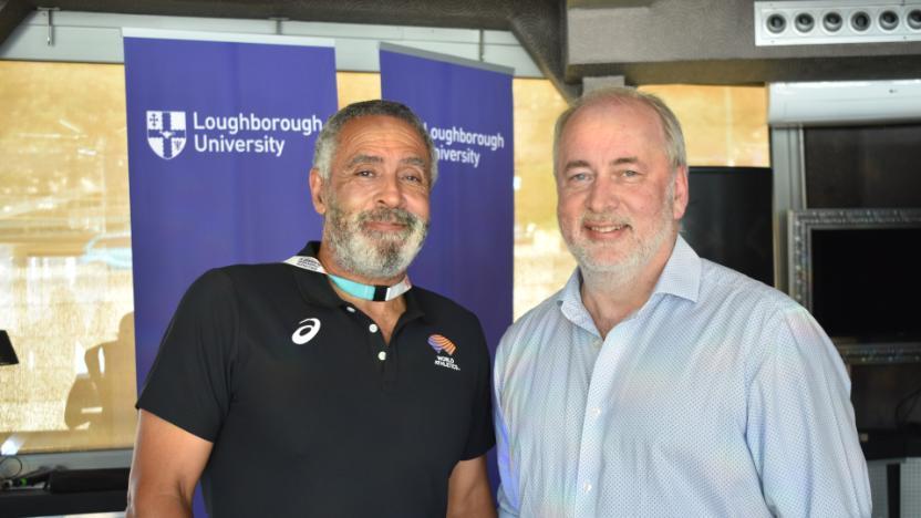 Double Olympic Games gold medalist Daley Thompson alongside Professor Nick Jennings.