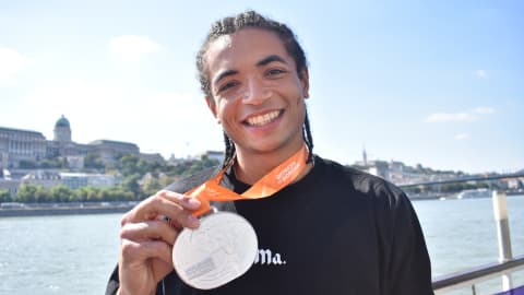 Alumnus Rio Mitcham with his 2023 World Championships silver medal.