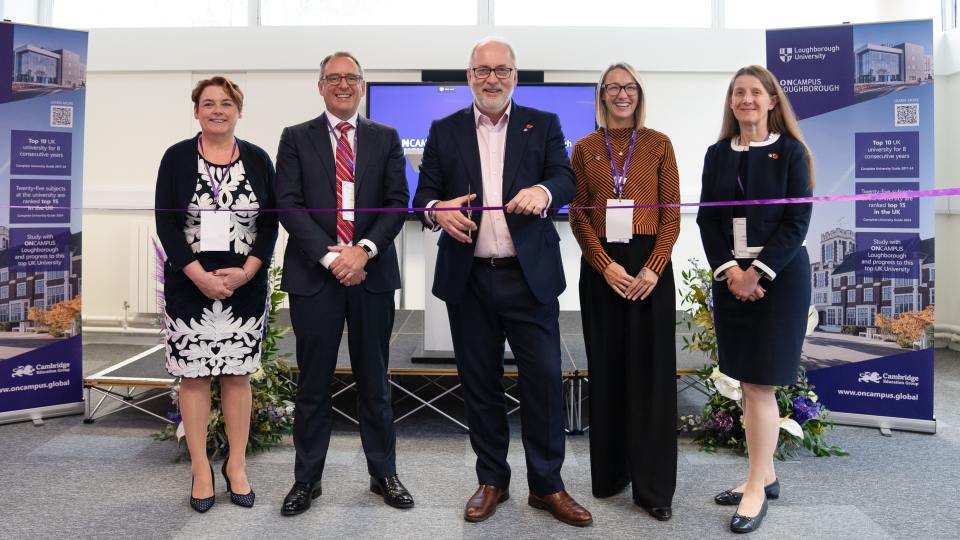 Photo of colleagues from ONCAMPUS, Professor Nick Jennings, Lily Rumsey and Professor Rachel Thomson all stood together smiling at the camera