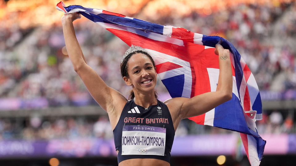 Katarina Johnson-Thompson poses with the British flag