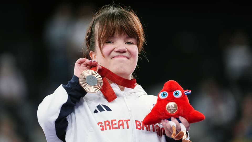 Great Britain's Olivia Broome celebrates winning the Bronze medal in the women's up to 50kg final at the Paralympic Games