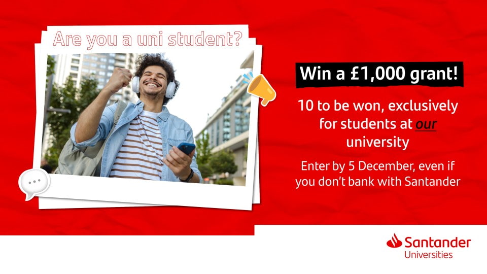 Image promoting a £1,000 grant opportunity for students