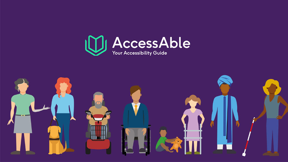 Illustrations of people with access needs with the AccessAble logo and 'Your Accessibility Guide' written underneath.